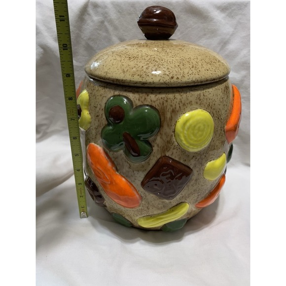 1950s Vintage Cookies All Over Cookie Jar With Walnut Handle Lid Vintage - Picture 2 of 13